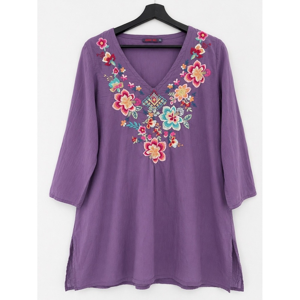 Johnny Was Tunic Cotton Floral Embroidery XL Boho Top - Picture 3 of 12